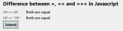 Difference between =, == and === in JavaScript