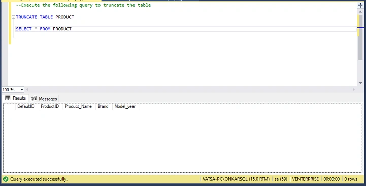 TRUNCATE Example 1