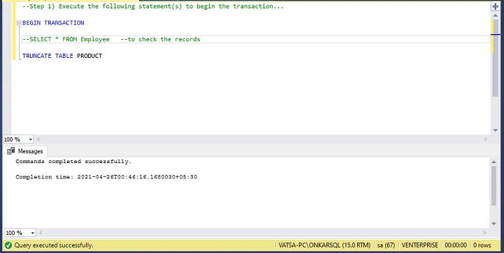 TRUNCATE Example 2 query 1