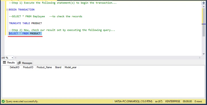 TRUNCATE Example 2 query 2