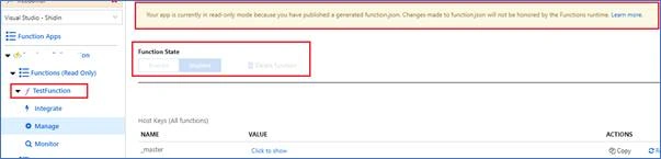 Disabling A Single Function In Azure Functions 1.x Deployed From Visual Studio