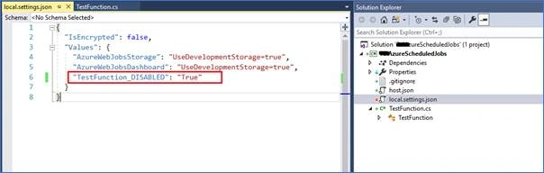 Disabling A Single Function In Azure Functions 1.x Deployed From Visual Studio
