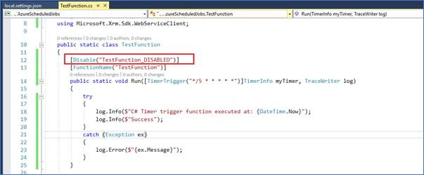 Disabling A Single Function In Azure Functions 1.x Deployed From Visual Studio
