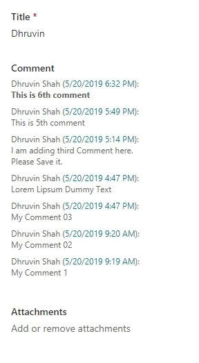 Display Appended Comments Version History from SharePoint List on PowerApps