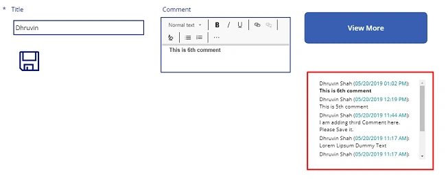 Display Appended Comments Version History from SharePoint List on PowerApps