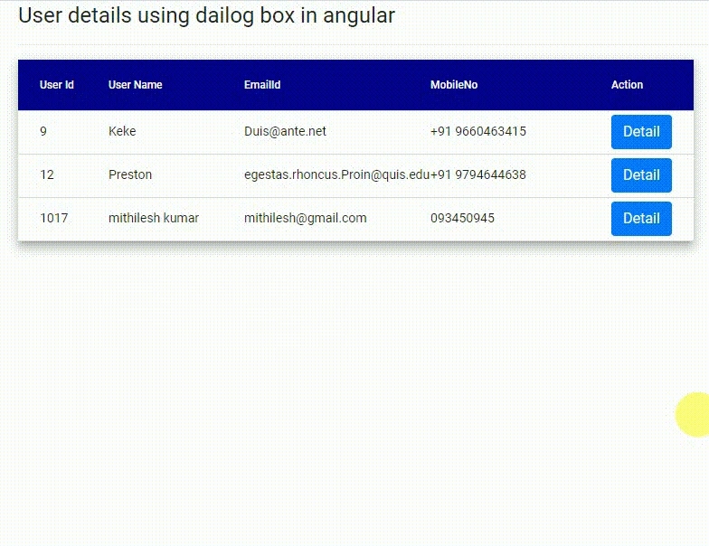 Create An Application To Get User Details In A Dialog Box In Angular With Angular Material Using Web API And SQL