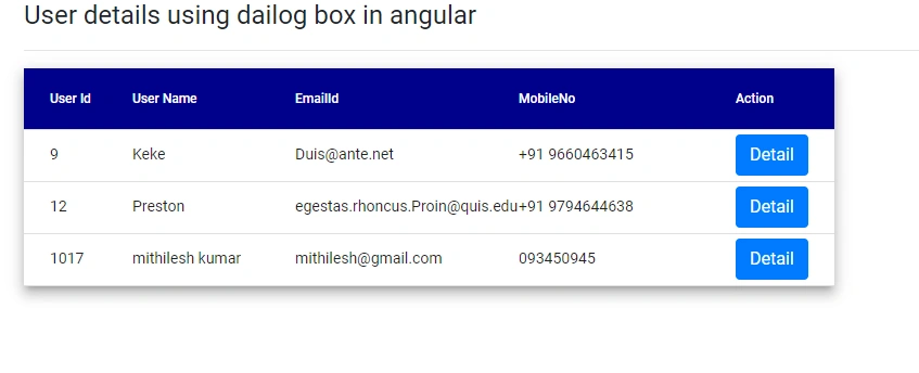 Create An Application To Get User Details In A Dialog Box In Angular With Angular Material Using Web API And SQL