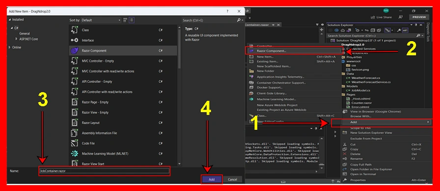 Add Razor Page JobDrag And Drop In Blazor Without JavaScript