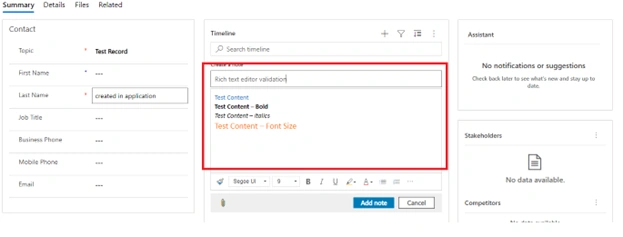 Dynamics 365 - Rich Text Editor - Timeline - Wave 2