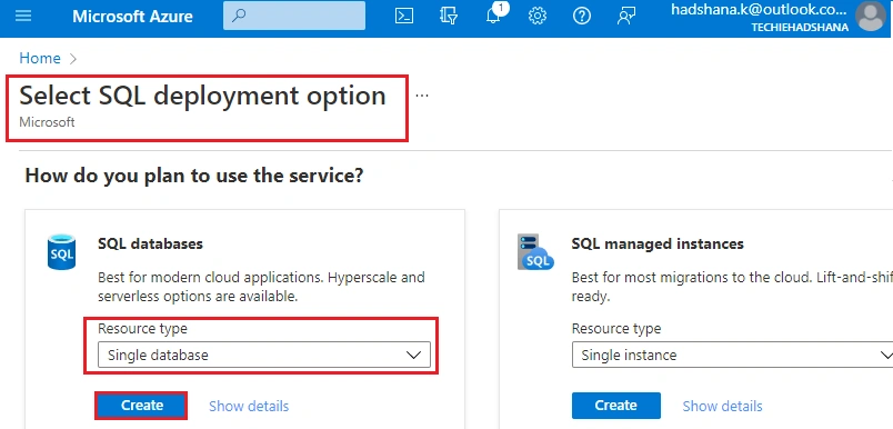 Build Single Database In Azure