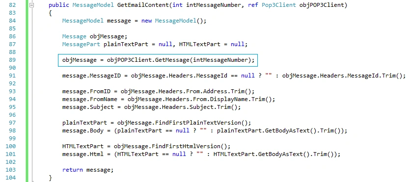 Email Parsing With OpenPop.Pop3 (OpenPop.NET)