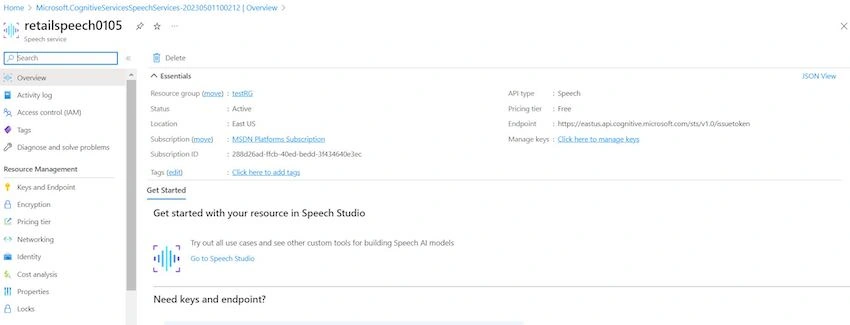 Azure Cognitive Speech Service