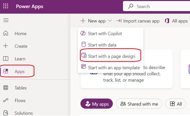 Select blank canvas app