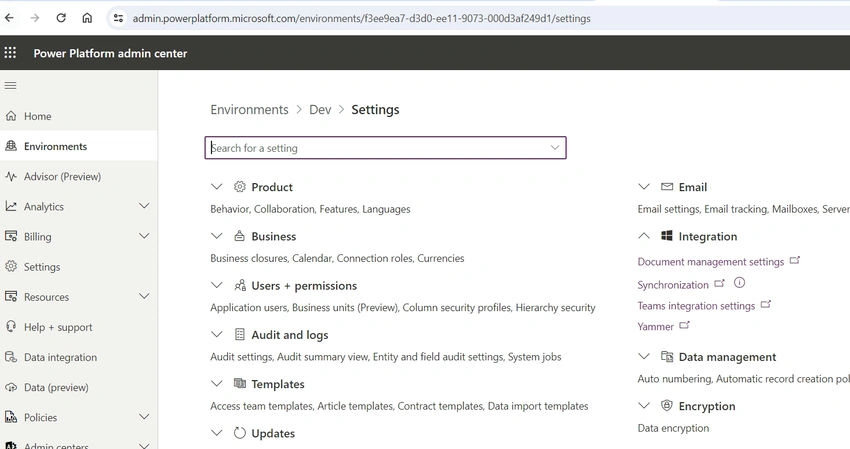 Environment Dev Settings