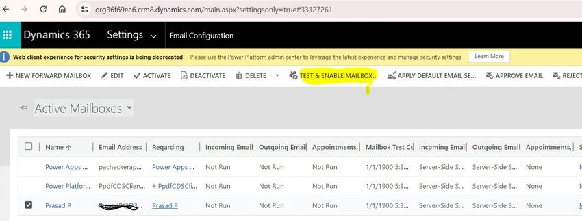 TEST & ENABLE MAILBOX