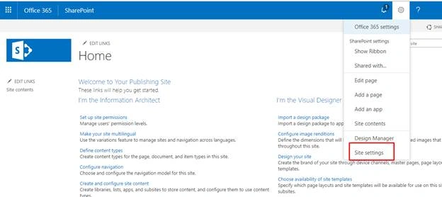 Site Settings page