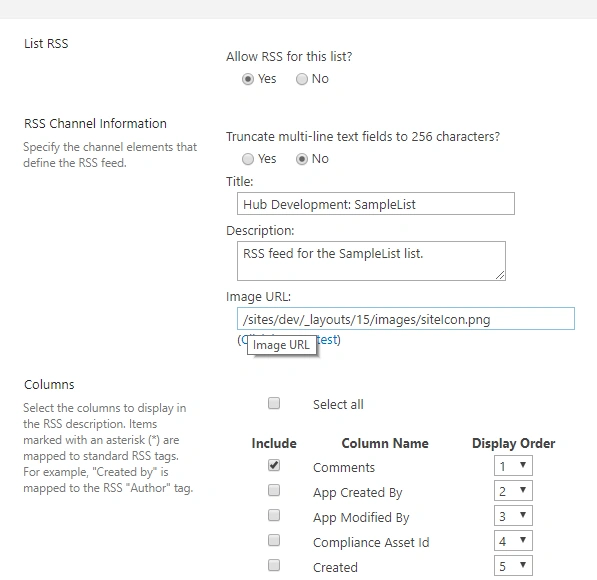 RSS Settings page