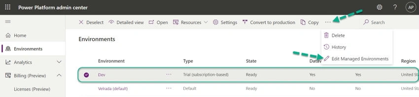 Edit Managed Environments