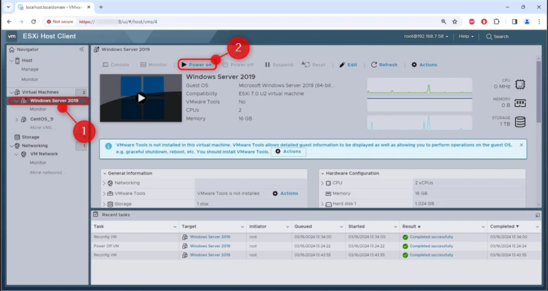 Power on the VM