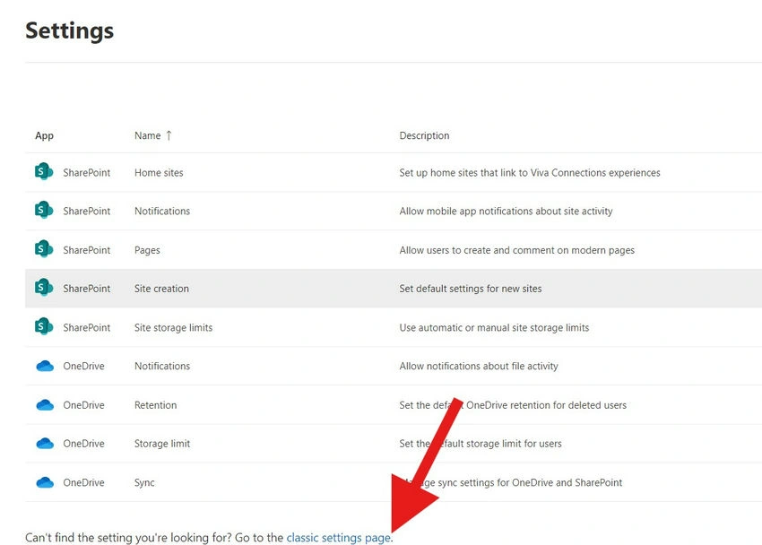 Sharepoint setting