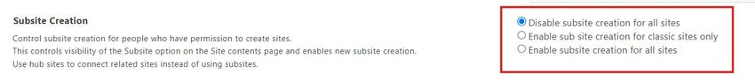 Subsite creation