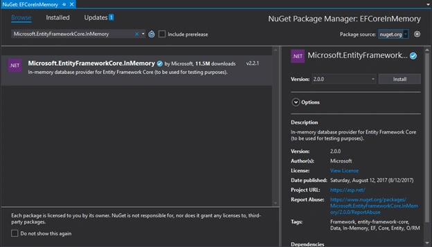 Entity Framework Core InMemory Database