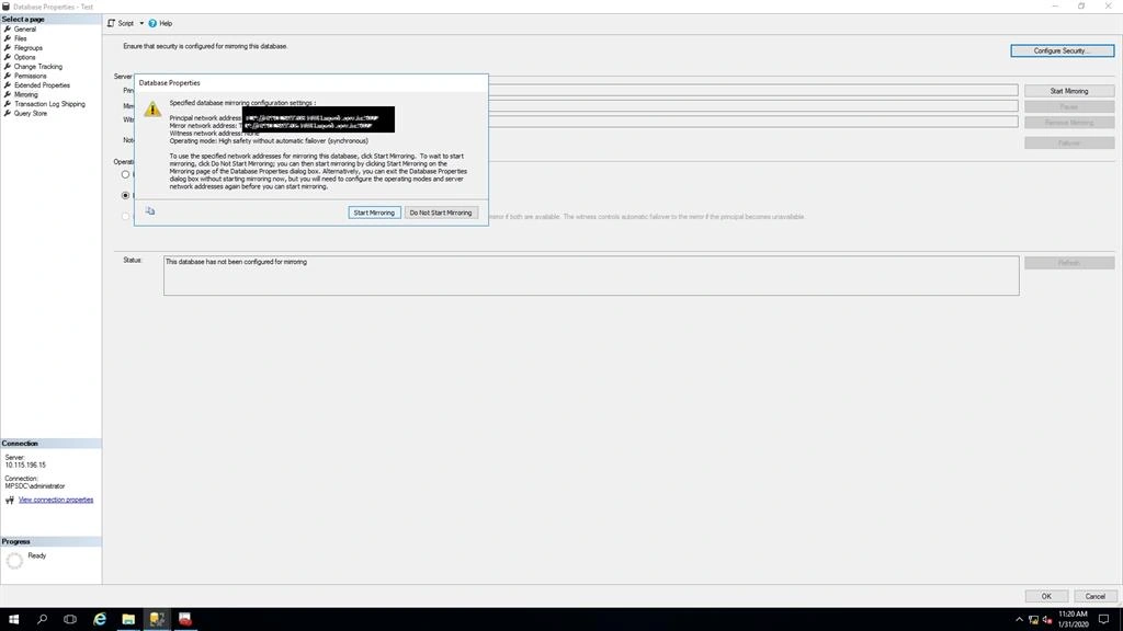 Error 927 - Database Cannot Be Opened While Mirroring Configuration - SQL Server