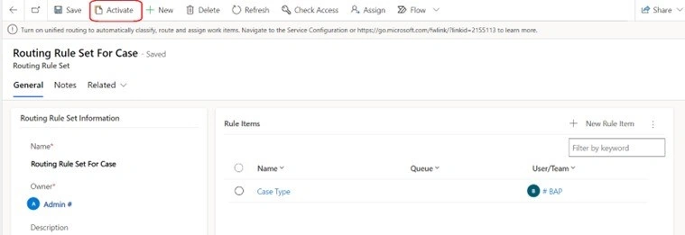 Routing admin rule set for case-.