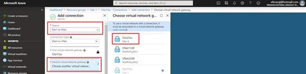 Establishing VPN Gateway Connection Between VNet To VNet