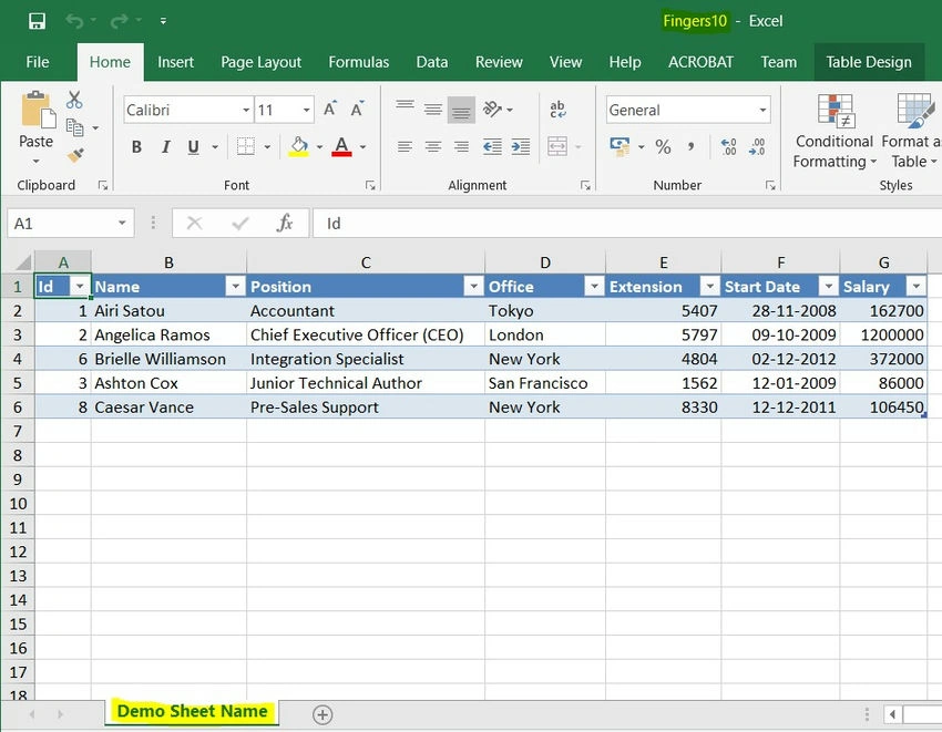 Excel file
