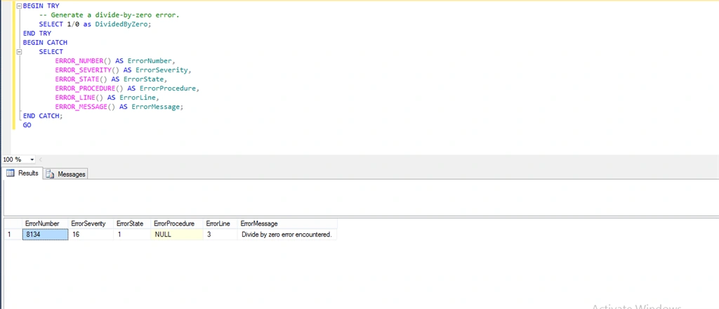 Exception Handling In SQL Server