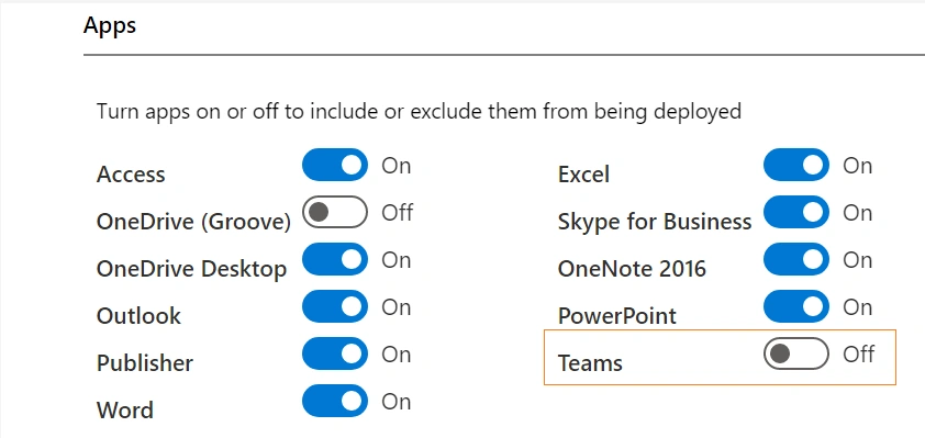 Excluding Teams From Office Deployment