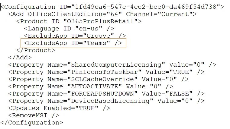 Excluding Teams From Office Deployment
