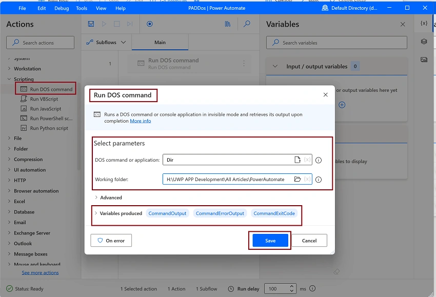 DOS Command in Desktop Flow
