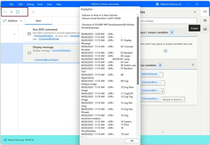 DOS Command in Desktop Flow