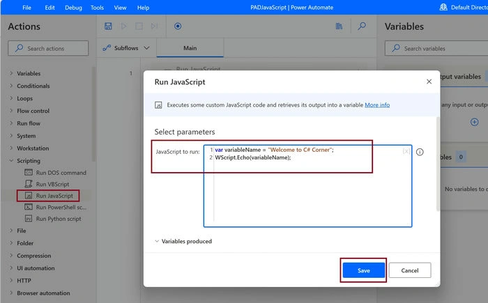Execute Java Script in Desktop flow using Microsoft Power Automate