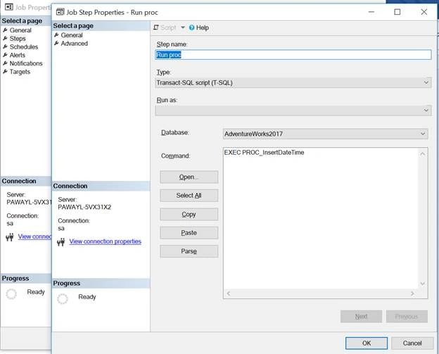 Execute Stored Proc Using SQL Job