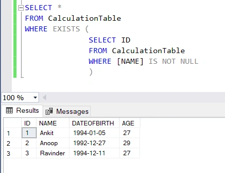 Exists And Not Exists In SQL Server