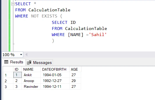 Exists And Not Exists In SQL Server