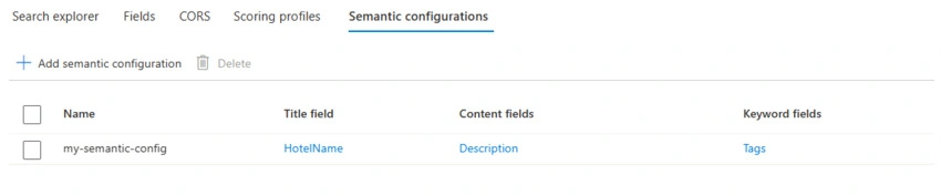 Semantic Configuration tab within Search Explorer