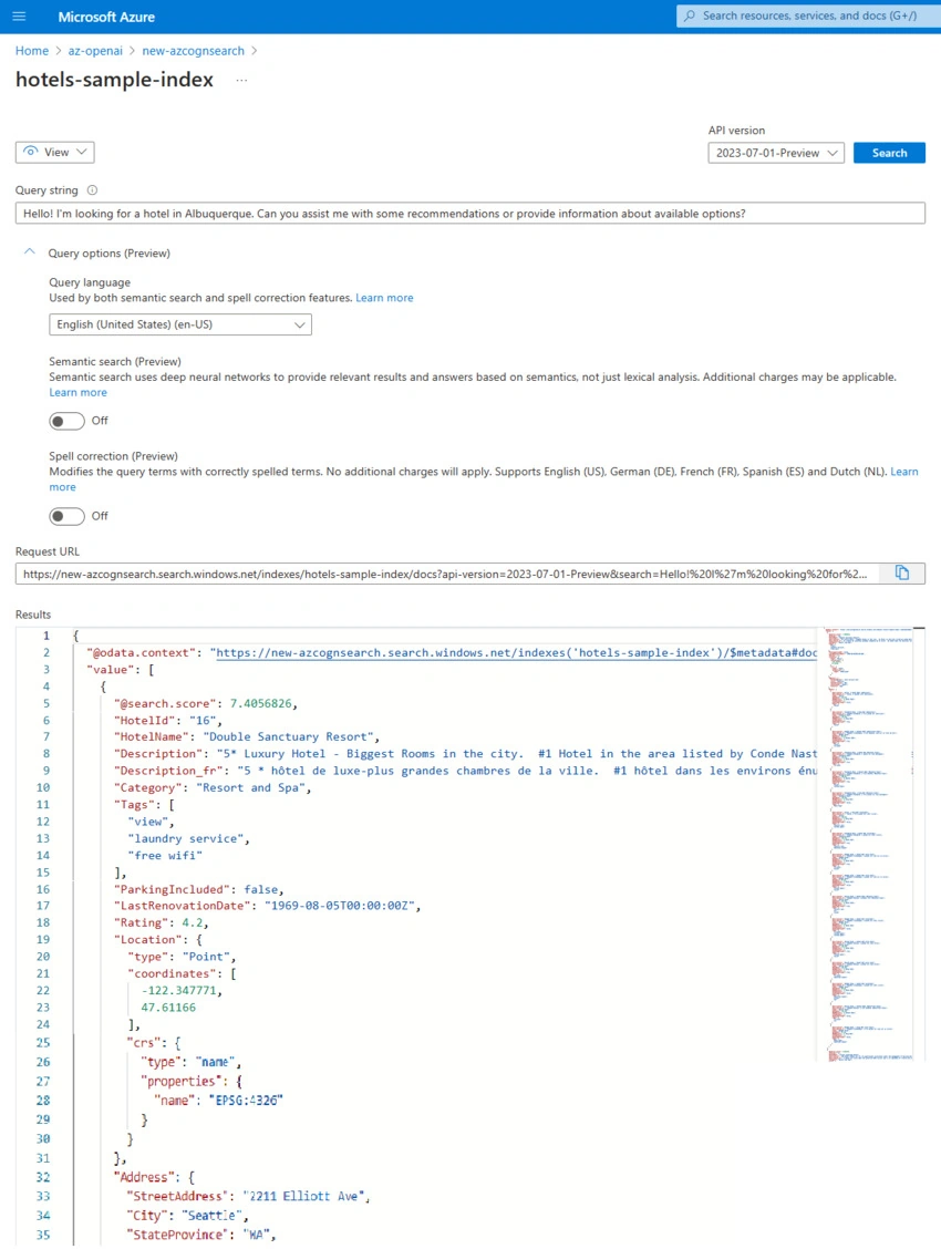 Search Explorer results wihout Semantic Search. Double Sanctuary got 7.40 as search score