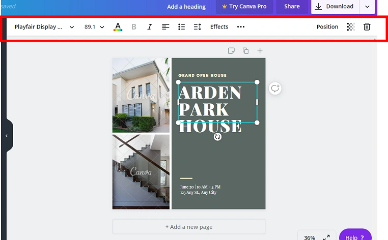 Canva Toolbar