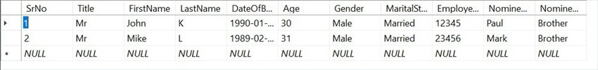 SQL Database Table