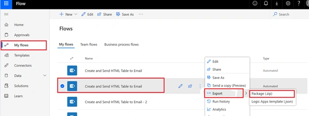 Export And Import Process In Microsoft Flow