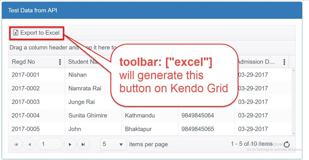 Export to Excel using Kendo UI in ASP.NET Core by Nishan