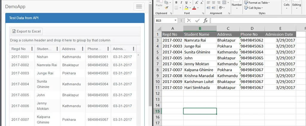 Export to Excel using Kendo UI in ASP.NET Core by Nishan