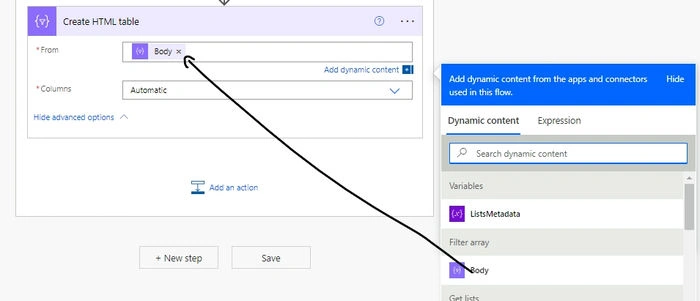 Export Sharepoint List metadata using Power Automate