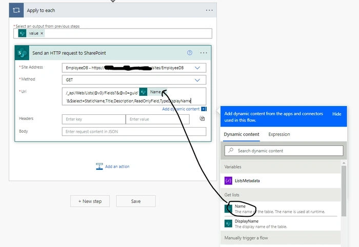 Export Sharepoint List metadata using Power Automate