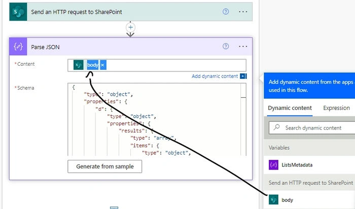 Export Sharepoint List metadata using Power Automate