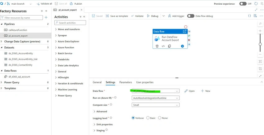 Create data flow activity